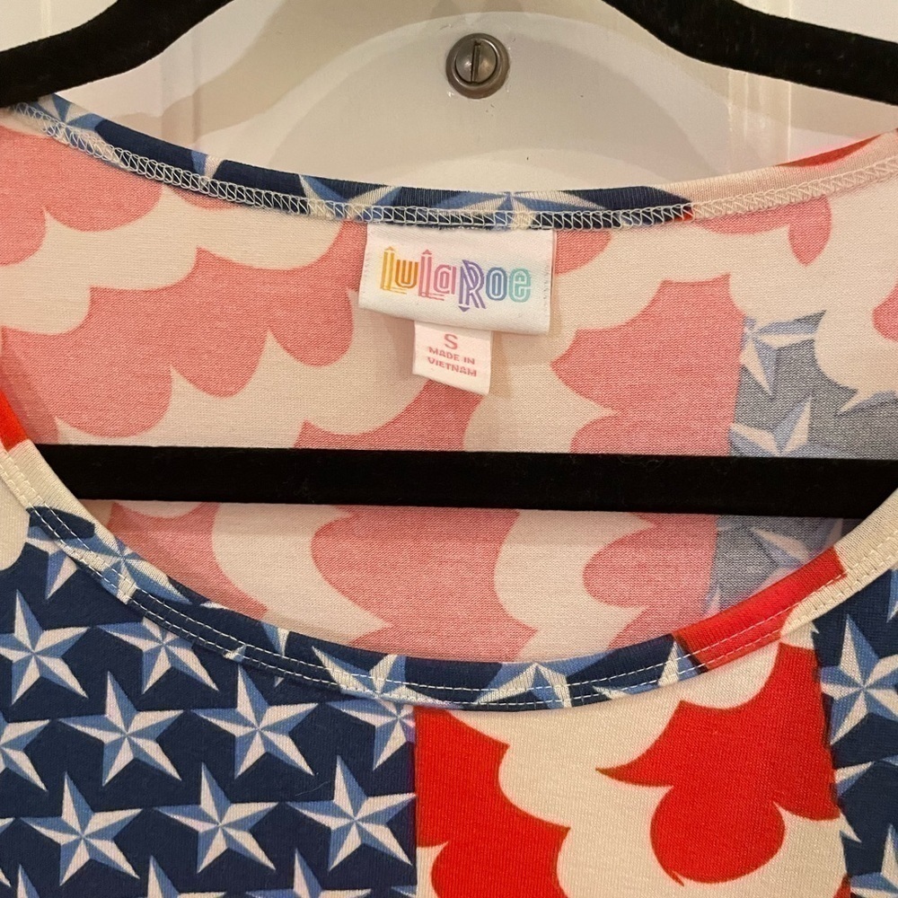 LuLaRoe American Flag Design Red Blue Long Tshirt Dress Women Small - Picture 4 of 7